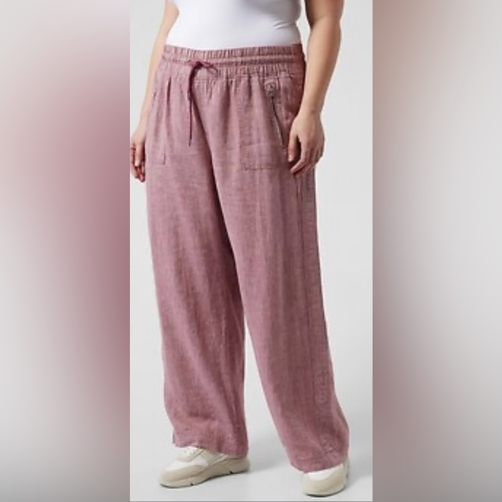 Athleta Cabo Linen Wide Leg High Waist Pants Plus Petite 18 Tawny Rose